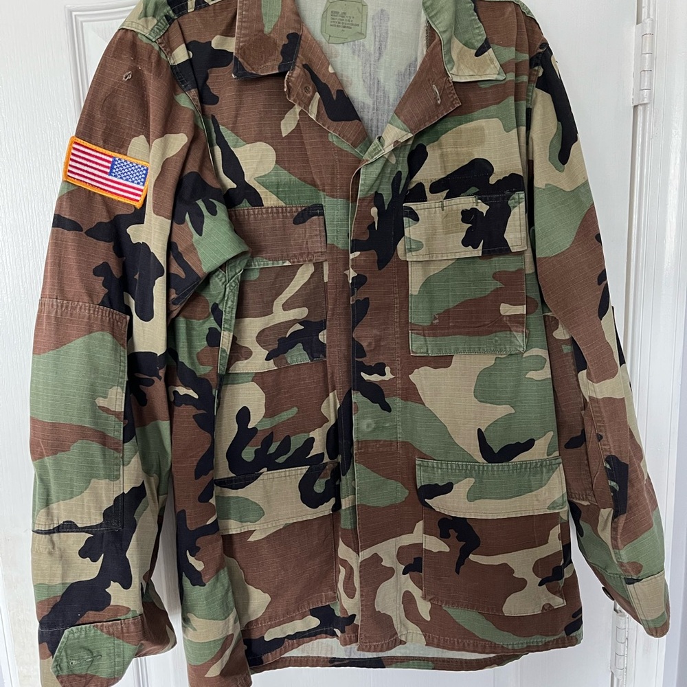 Woodland Camouflage Military Jacket with Flag Patch
